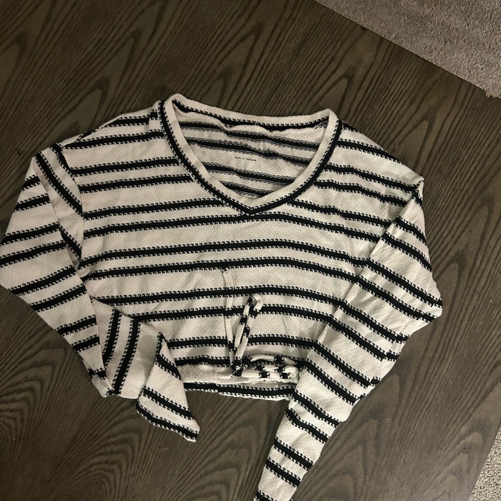 Aeropostale Black and White Striped Crop Top